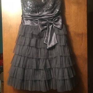 Gray Sequin Strapless Formal Dress